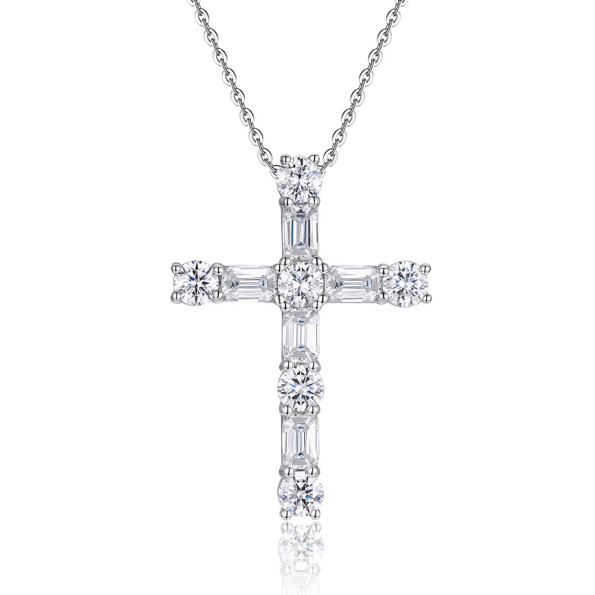 5.5ct 11-Stone Moissanite Cross Necklace - S925 Sterling Silver 3EX Cut D Color Pendant, Religious Collarbone Chain