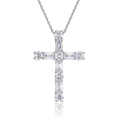 5.5ct 11-Stone Moissanite Cross Necklace - S925 Sterling Silver 3EX Cut D Color Pendant, Religious Collarbone Chain