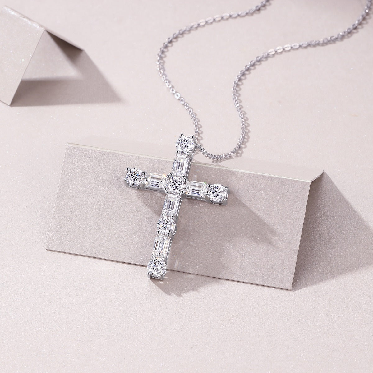 5.5ct 11-Stone Moissanite Cross Necklace - S925 Sterling Silver 3EX Cut D Color Pendant, Religious Collarbone Chain
