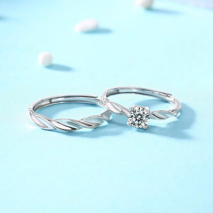 Match Made in Heaven Moissanite Couple Rings - S925 Sterling Silver 0.5ct Adjustable Matching Bands for Him & Her