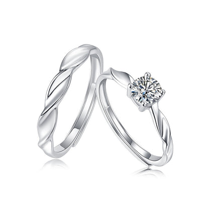 Match Made in Heaven Moissanite Couple Rings - S925 Sterling Silver 0.5ct Adjustable Matching Bands for Him & Her