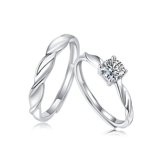 Match Made in Heaven Moissanite Couple Rings - S925 Sterling Silver 0.5ct Adjustable Matching Bands for Him & Her