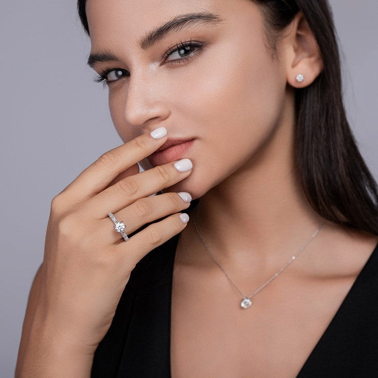 “Happiness Returns” 3CT D - Color Moissanite Six - Prong Ring | S925 Silver, 18K White Gold Plated