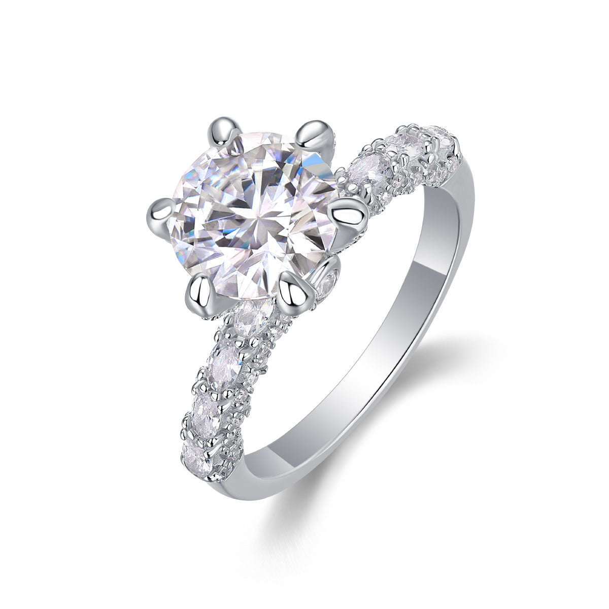 “Happiness Returns” 3CT D - Color Moissanite Six - Prong Ring | S925 Silver, 18K White Gold Plated
