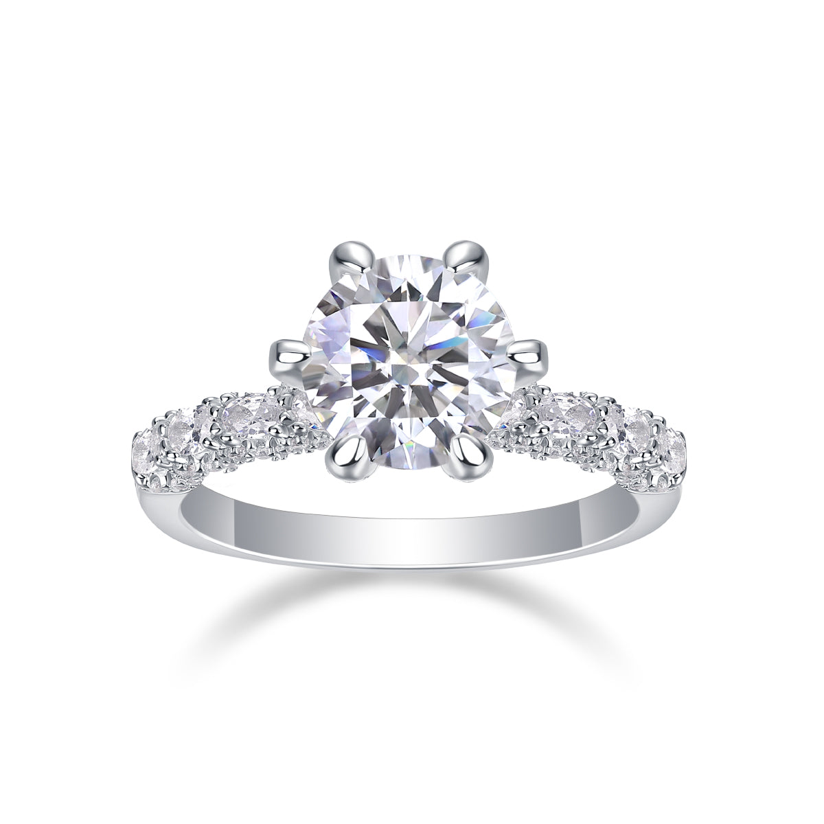 “Happiness Returns” 3CT D - Color Moissanite Six - Prong Ring | S925 Silver, 18K White Gold Plated