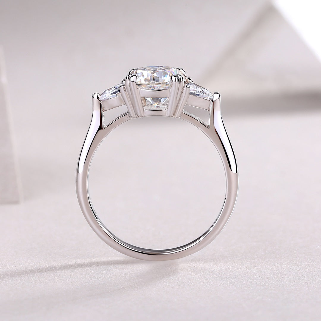 Guardian of Love 1.6CT Three-Stone Marquise Moissanite Ring | S925 Sterling Silver with 18K White Gold Plating (GRA Certified)