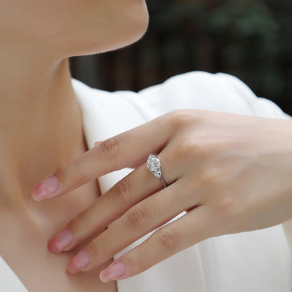 Guardian of Love 1.6CT Three-Stone Marquise Moissanite Ring | S925 Sterling Silver with 18K White Gold Plating (GRA Certified)