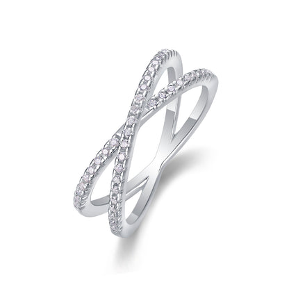 Love Intertwined Crisscross Moissanite Ring | 41 D Color 3EX Stones, 925 Sterling Silver with 18K White Gold Plating, GRA Certified
