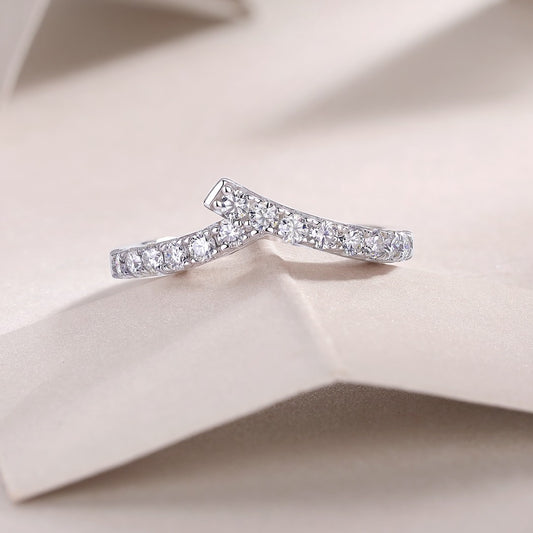 Chase Dreams Moissanite V-Ring - S925 Sterling Silver 0.4ct D Color V-Shaped Stackable Ring, 3EX Cut