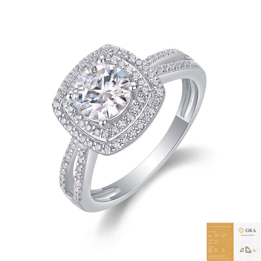 Sweet Holiday 1CT Square Halo Moissanite Ring | S925 Silver with 18K White Gold Plating,GRA Certified