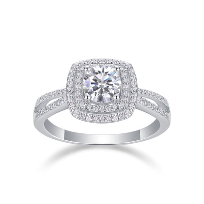 Sweet Holiday 1CT Square Halo Moissanite Ring | S925 Silver with 18K White Gold Plating,GRA Certified