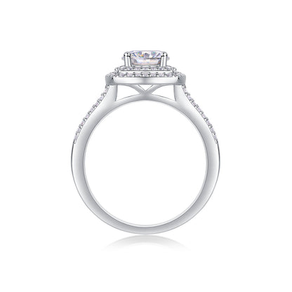Sweet Holiday 1CT Square Halo Moissanite Ring | S925 Silver with 18K White Gold Plating,GRA Certified