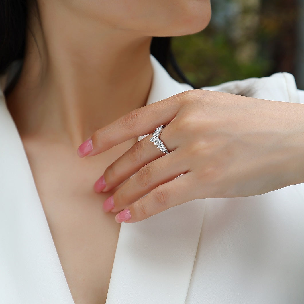 “Victoria” Crown - Inspired Moissanite Ring | S925 Silver, 18K White Gold Plated, D - Color VVS