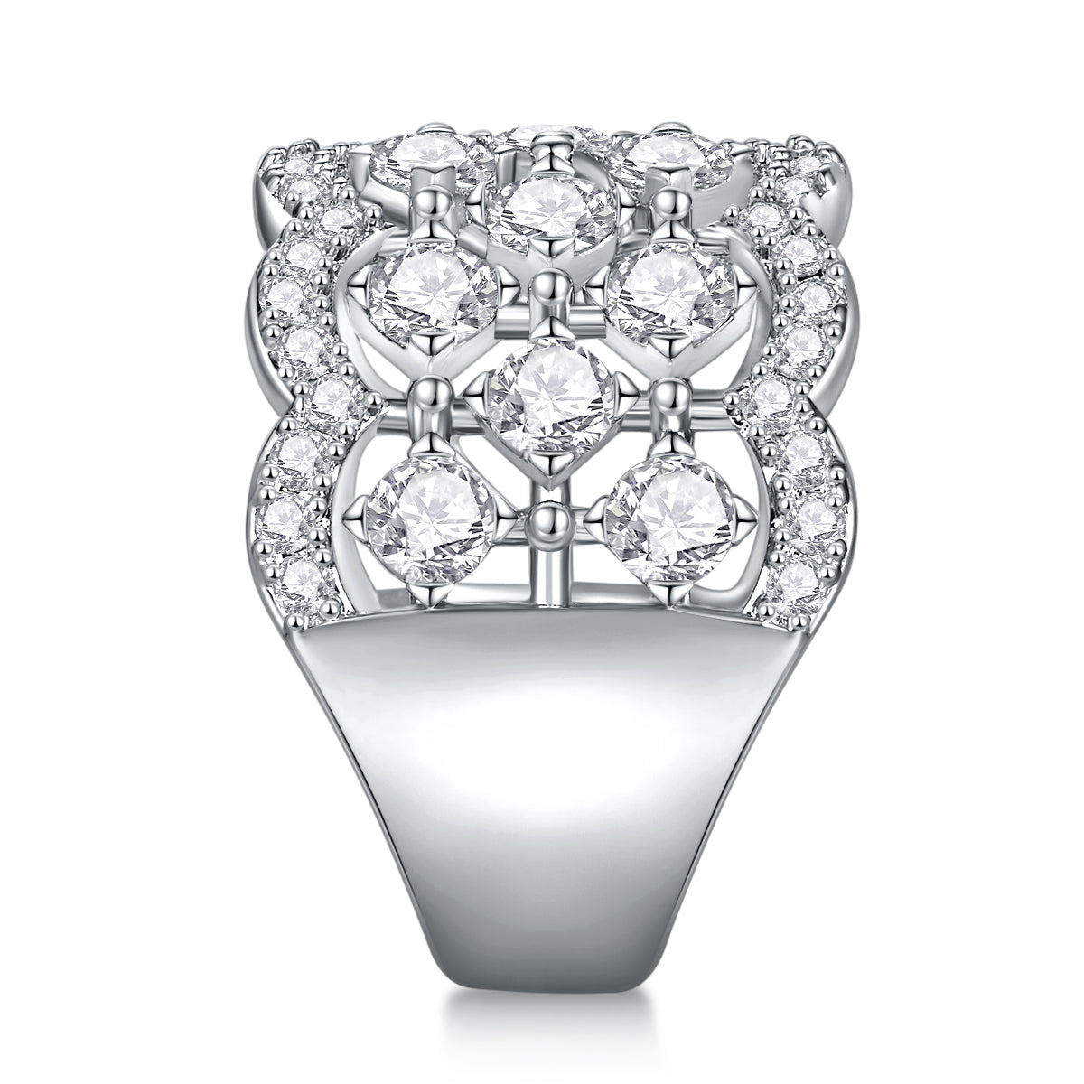 Lace Snowflake Moissanite Ring - 18-Stone D Color 3EX Cut, S925 Sterling Silver 18K White Gold Plated Snowflake Band