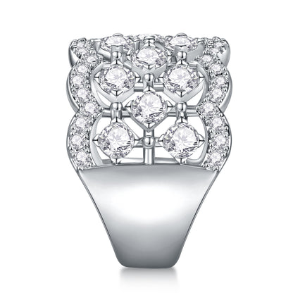 Lace Snowflake Moissanite Ring - 18-Stone D Color 3EX Cut, S925 Sterling Silver 18K White Gold Plated Snowflake Band