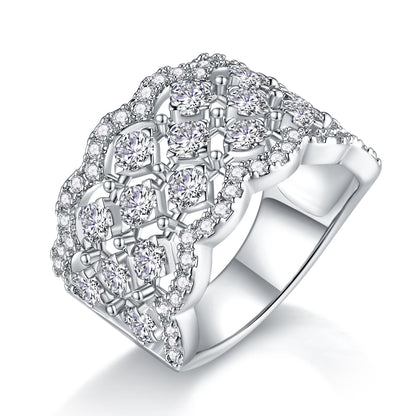 Lace Snowflake Moissanite Ring - 18-Stone D Color 3EX Cut, S925 Sterling Silver 18K White Gold Plated Snowflake Band