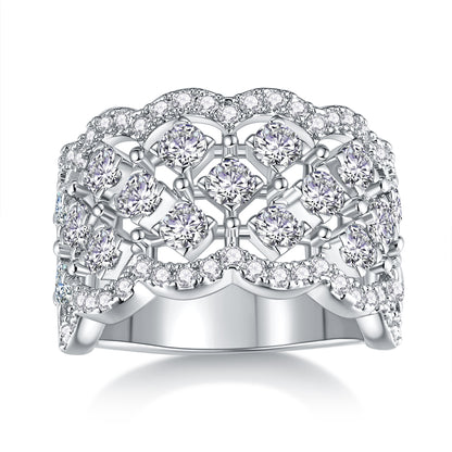 Lace Snowflake Moissanite Ring - 18-Stone D Color 3EX Cut, S925 Sterling Silver 18K White Gold Plated Snowflake Band