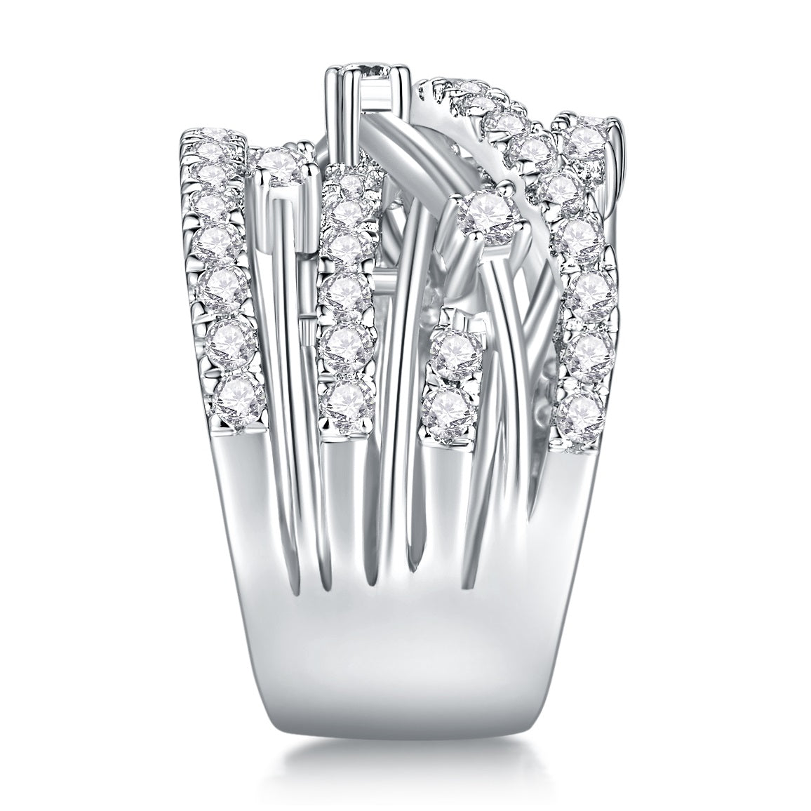 Starry Vessel Multi-Layer Moissanite Ring | 68 D Color 3EX Stones, 925 Sterling Silver with 18K White Gold Plating, GRA Certified