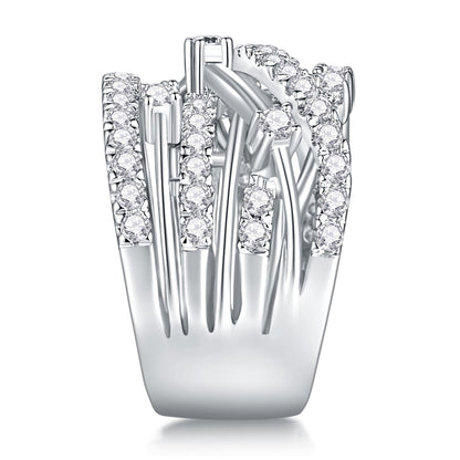 Starry Vessel Multi-Layer Moissanite Ring | 68 D Color 3EX Stones, 925 Sterling Silver with 18K White Gold Plating, GRA Certified