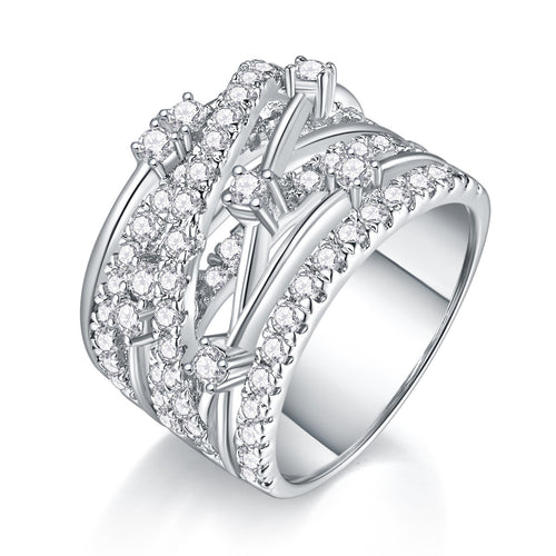 Starry Vessel Multi-Layer Moissanite Ring | 68 D Color 3EX Stones, 925 Sterling Silver with 18K White Gold Plating, GRA Certified