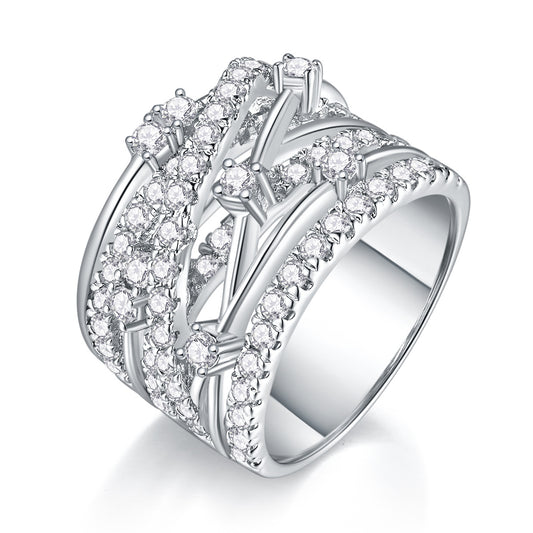 Starry Vessel Multi-Layer Moissanite Ring | 68 D Color 3EX Stones, 925 Sterling Silver with 18K White Gold Plating, GRA Certified