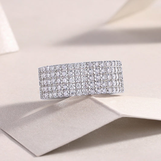 Starry Cluster Moissanite Ring - S925 Sterling Silver 195-Stone Pave Band, D Color 3EX Cut Full Eternity Ring