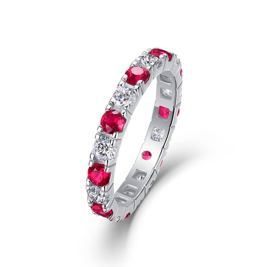 Luxury Moissanite and Lab-Grown Ruby Ring for Women | 925 Sterling Silver, Red Gemstone Fine Jewelry