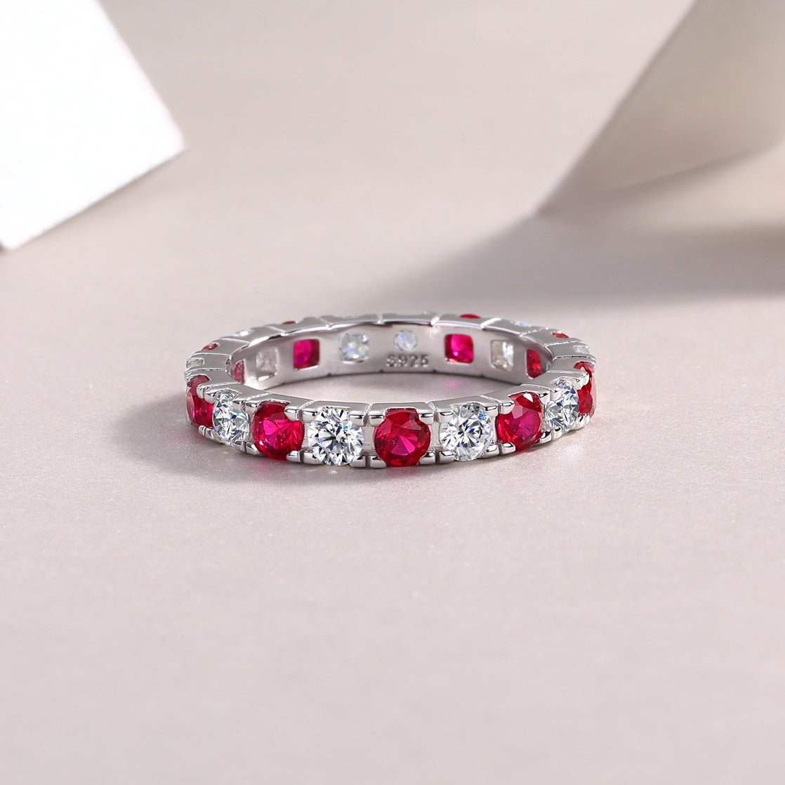 Luxury Moissanite and Lab-Grown Ruby Ring for Women | 925 Sterling Silver, Red Gemstone Fine Jewelry
