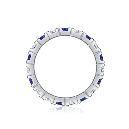 Moissanite and Lab-Grown Sapphire Ring for Women | 925 Sterling Silver, Luxury Blue Gemstone Jewelry