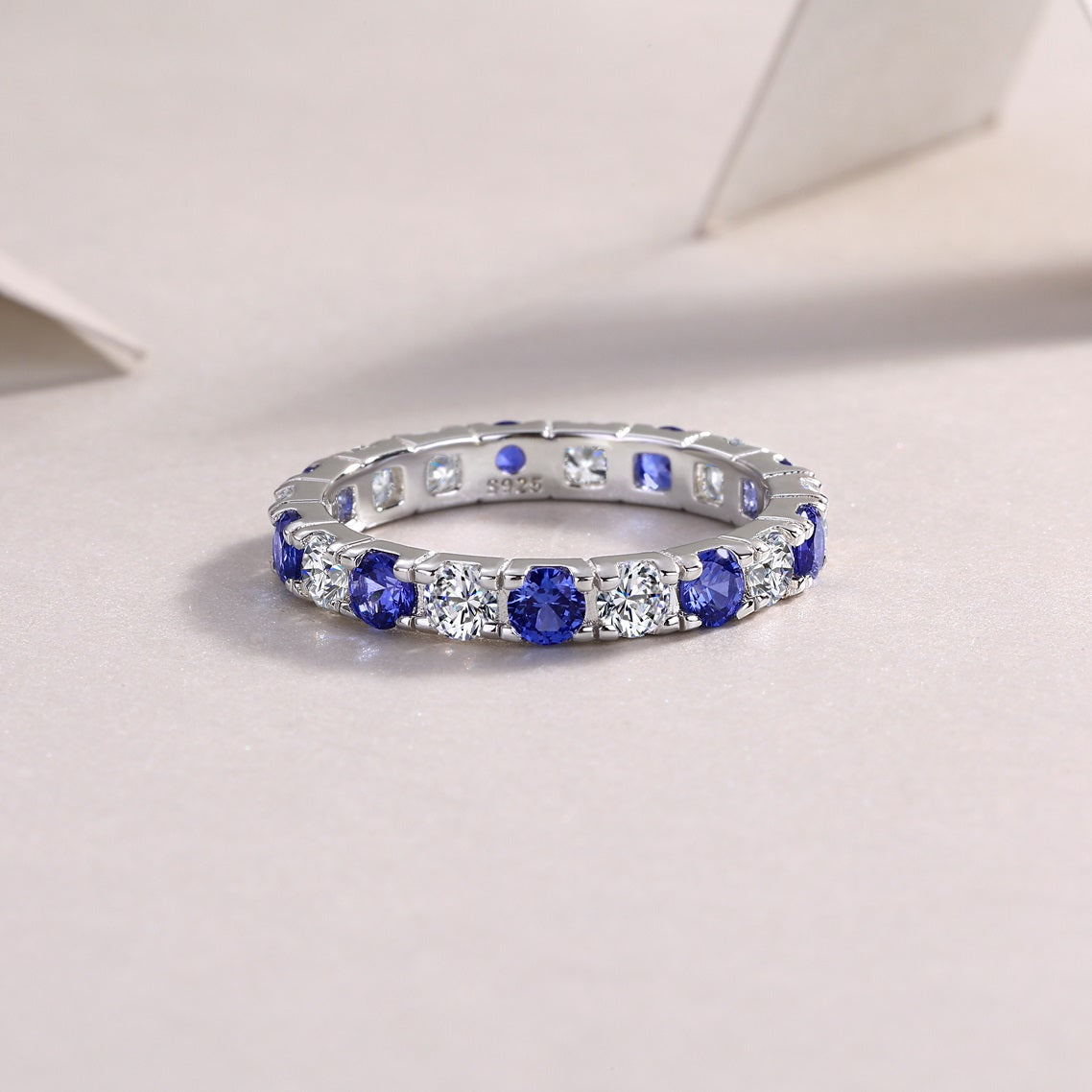 Moissanite and Lab-Grown Sapphire Ring for Women | 925 Sterling Silver, Luxury Blue Gemstone Jewelry