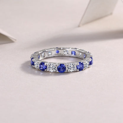 Moissanite and Lab-Grown Sapphire Ring for Women | 925 Sterling Silver, Luxury Blue Gemstone Jewelry