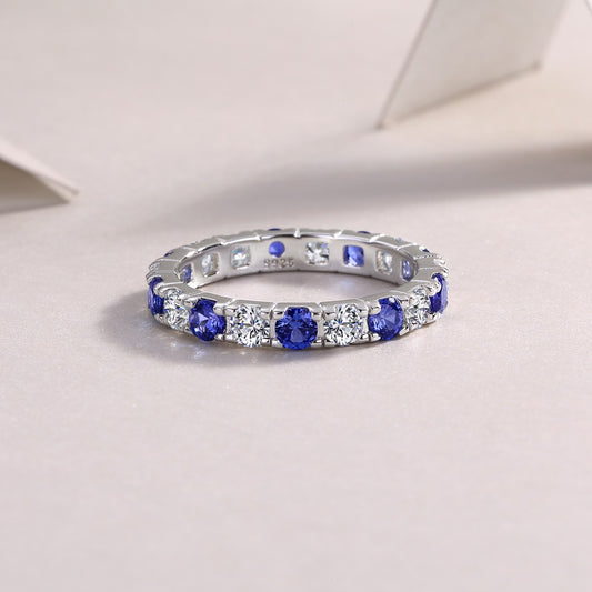 Moissanite and Lab-Grown Sapphire Ring for Women | 925 Sterling Silver, Luxury Blue Gemstone Jewelry