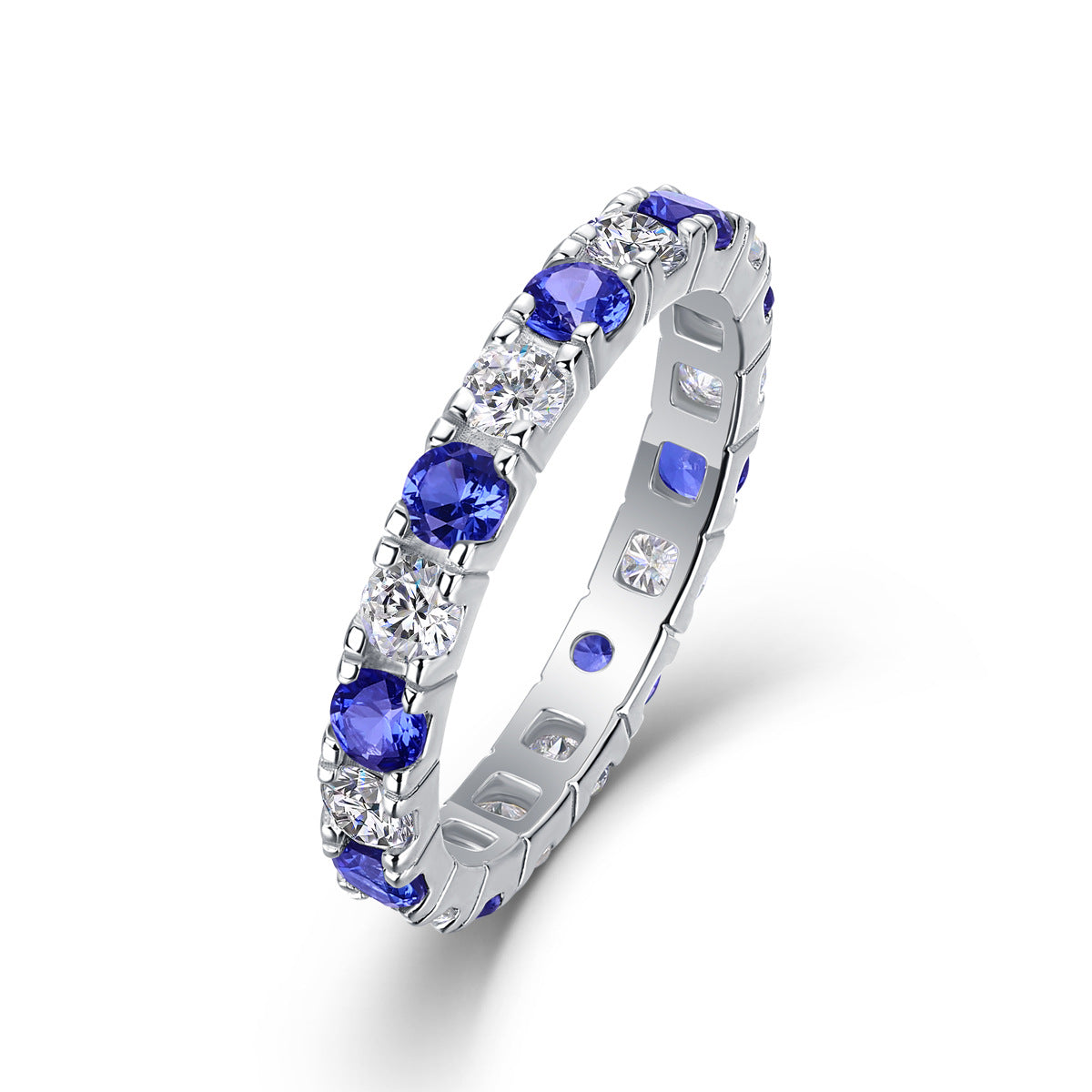 Moissanite and Lab-Grown Sapphire Ring for Women | 925 Sterling Silver, Luxury Blue Gemstone Jewelry