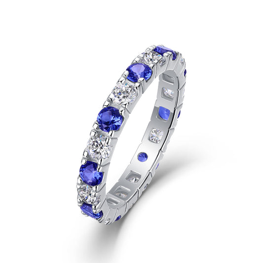 Moissanite and Lab-Grown Sapphire Ring for Women | 925 Sterling Silver, Luxury Blue Gemstone Jewelry