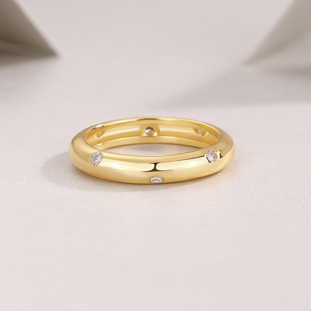 Starry Sky Yellow Gold Moissanite Band Ring | S925 Silver with 18K Gold Plating, GRA Certified