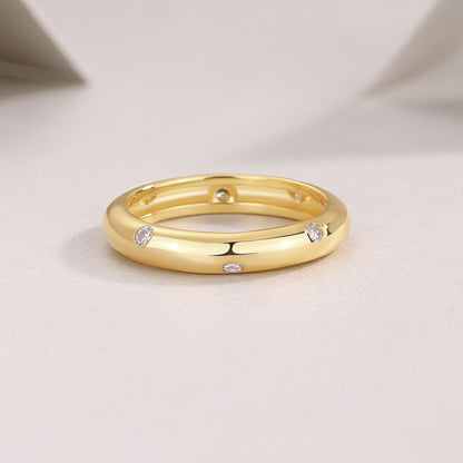 Starry Sky Yellow Gold Moissanite Band Ring | S925 Silver with 18K Gold Plating, GRA Certified