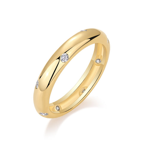 Starry Sky Yellow Gold Moissanite Band Ring | S925 Silver with 18K Gold Plating, GRA Certified
